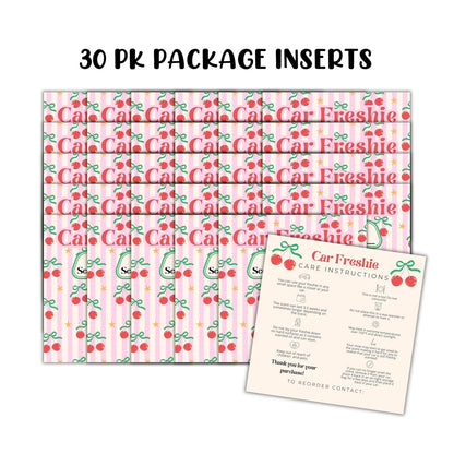 Cherry Stripes Retro Cardstock Inserts for Freshie Bags 30pk 5.6x5.6” Packaging Care Instructions Ideal for Sacks 6” Square Backers for Customers Minimalist