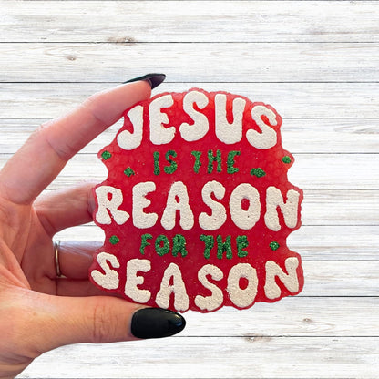 Jesus is The Reason for The Season Silicone Freshie Mold 3.7x4x0.8” Christmas Christian Church Cross Cardstock Prayers Bible Verses Aroma Beads Oven Safe