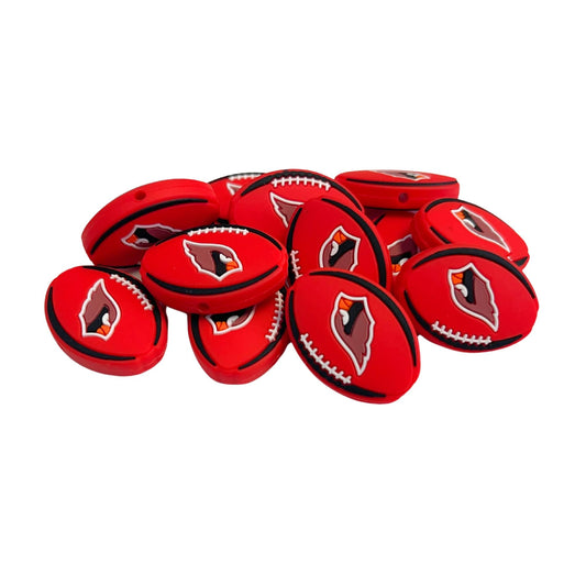 Arizona Focal Bead Football Shaped 12pk 1.17” for Bulk Keychains Silicone Charm Cardinal Beadable Pens Freshie Hangers Logo Game Day Red White Black