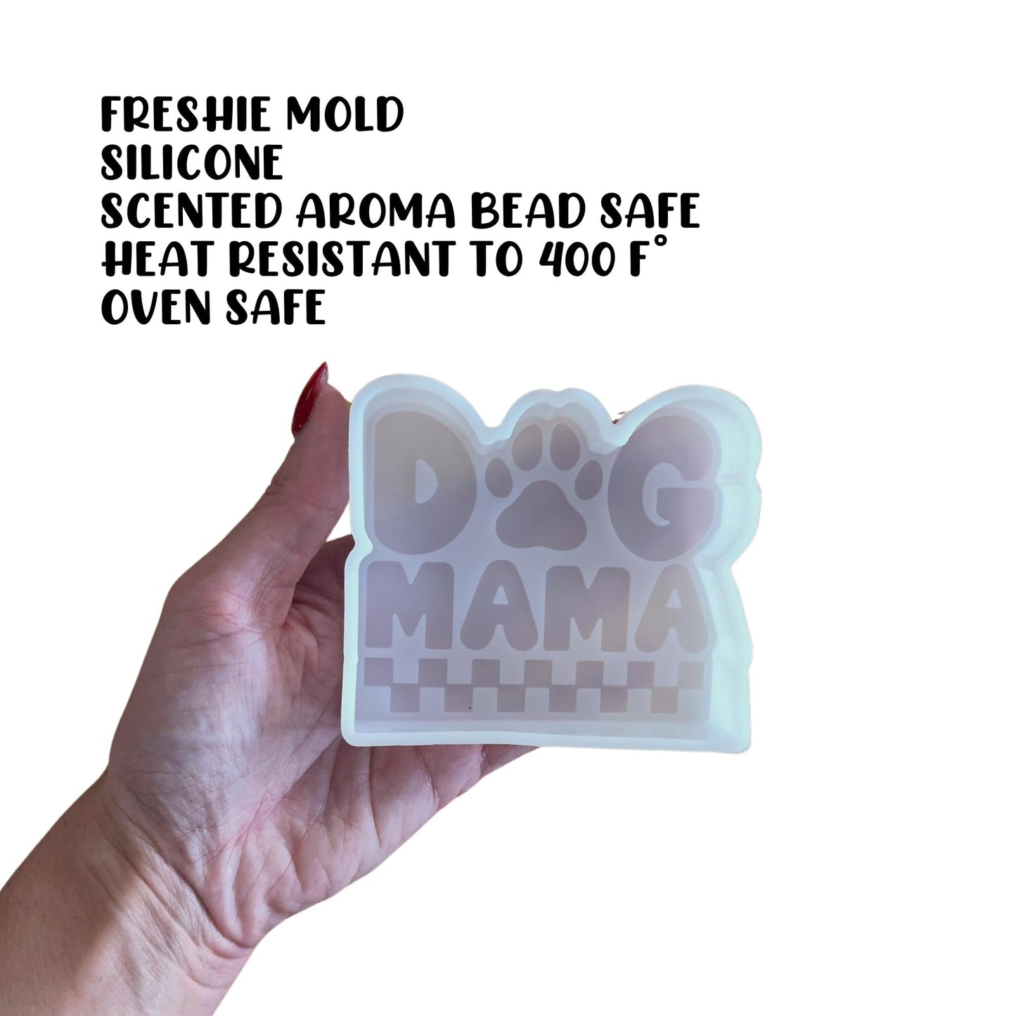 Dog Mama Car Freshie Silicone Mold Pet Tag Mom 4x3.3x0.8” Era Rescue Breeds Animal Lover Scented Aroma Beads Oven Safe