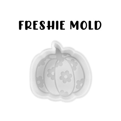 Pumpkin with Flowers Silicone Mold Car Freshie 4x3.75” Fall Halloween 90’s Retro Checkered Freshener for Aroma Beads Boo Ghost Harvest