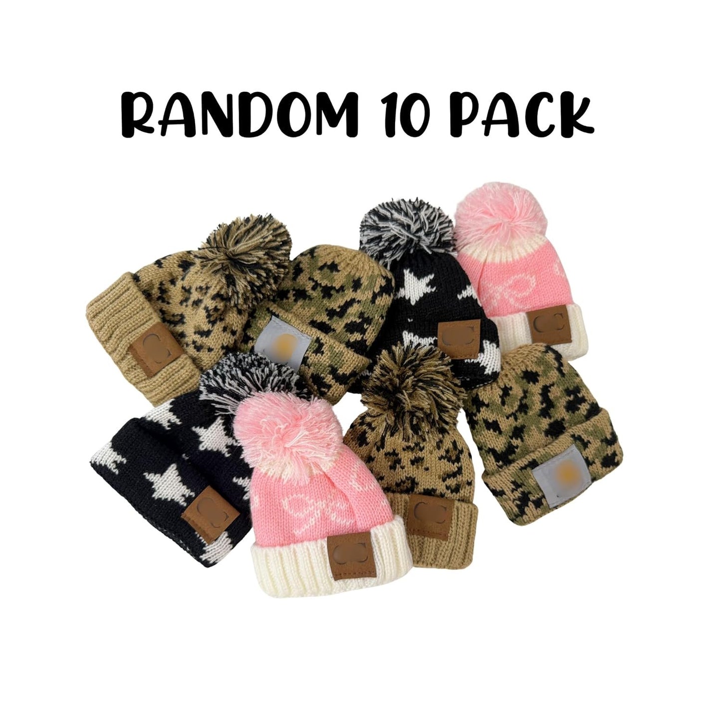 Mini Beanie for Freshie Smiley Faces 8pk with Pom Fluff Ball Leopard Bows Camo Stars Handmade Car Scented Drip Knit Hat Crafters C C