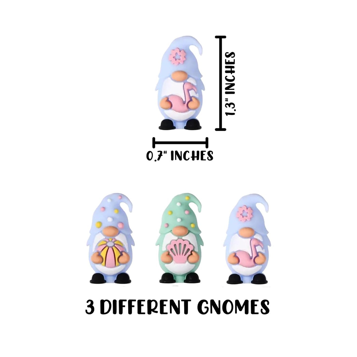 Gnomes Holding Sea Shells Beach Balls 3D Silicone Focal Beads 12pk Bulk 1.3x0.7” Summer Teal Purple Garden 2 Holes Beadable Pens DIY Unique