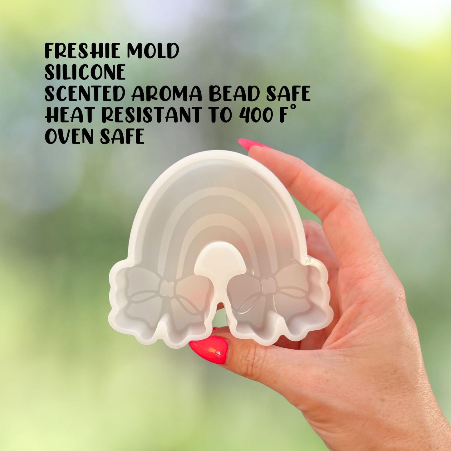 Rainbow with Bows for Clouds Silicone Car Freshie Mold 4x3.5” Scented Aroma Beads Girly Pride Freshener Era Unique Candle Colorful