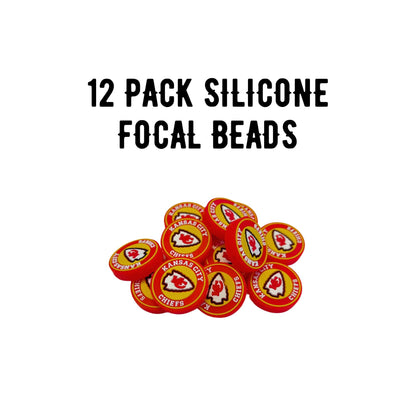 Kansas City Focal Bead Sports Football Shaped 12pk 1.1” for Bulk Keychains Silicone Charm Chief Beadable Pens Freshie Hangers Jewelry Assorted Logo Bowl