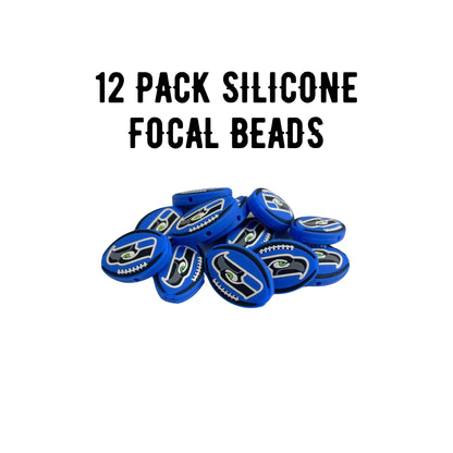Seattle Focal Bead Sports Football 12pk 1.17” for Bulk Keychains Silicone Charm Sea Beadable Pens Freshie Hawk Hangers Logo Game Day Green Blue