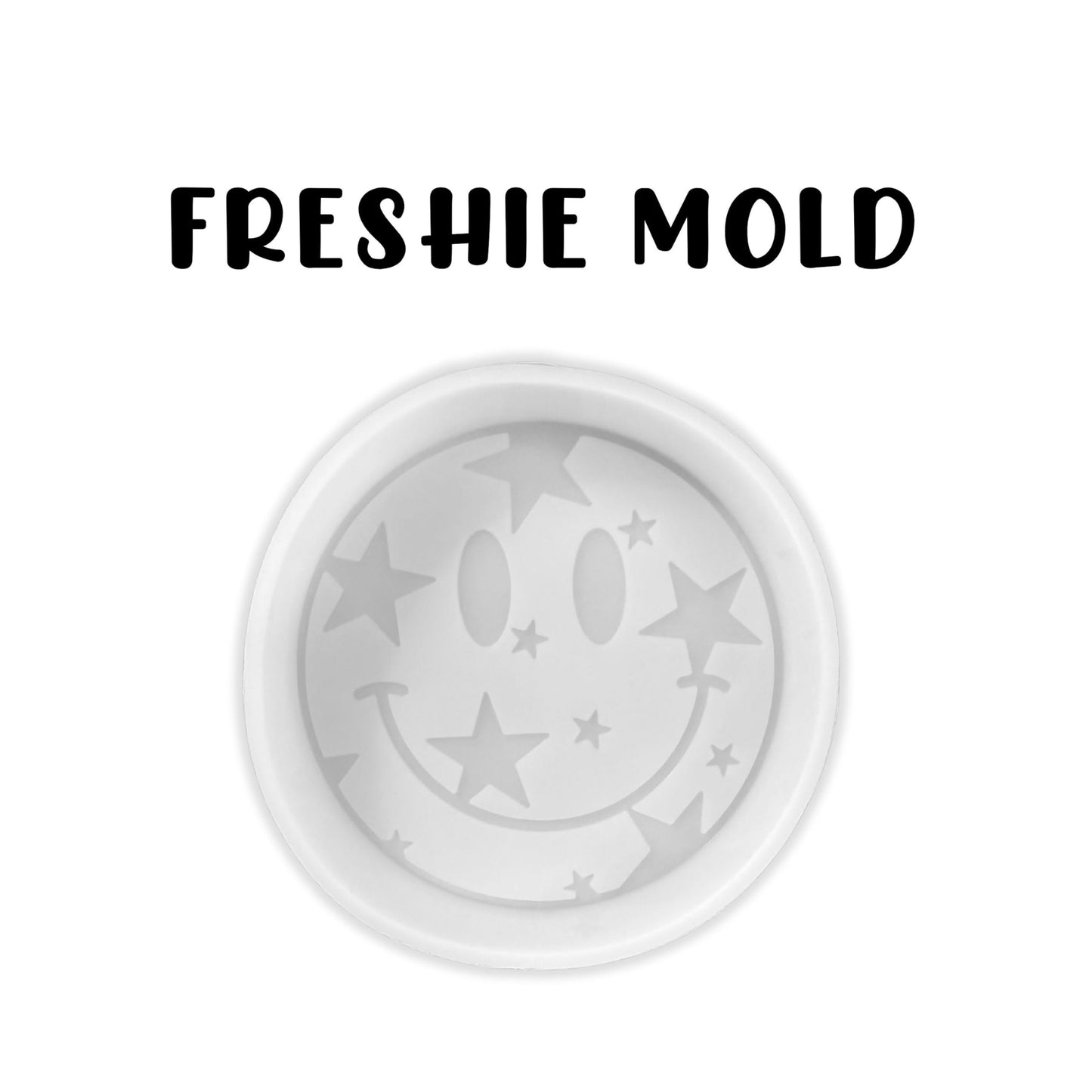 Smiley Face with Star Eyes Rounds Silicone Freshie Mold 4” Car Freshener 90’s Retro Trendy Lightening Bolt Bad Mom