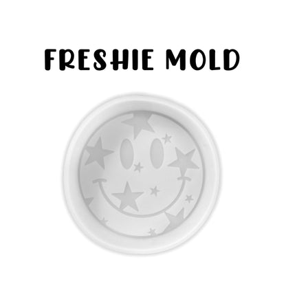 Smiley Face with Star Eyes Rounds Silicone Freshie Mold 4” Car Freshener 90’s Retro Trendy Lightening Bolt Bad Mom