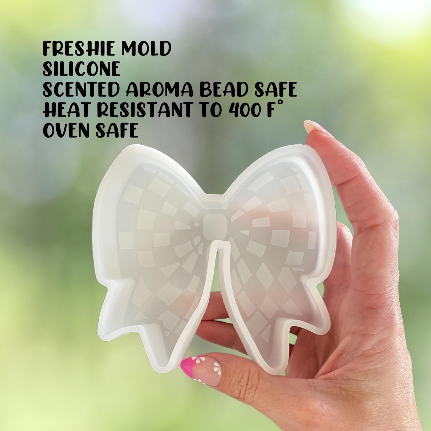 Bow Freshie Silicone Mold Checkered 4x4.1x0.8” Southern Car Air Freshener Trendy Teenager Girl Pink for Beads Oven Safe