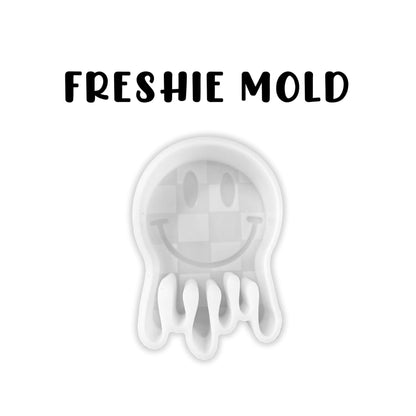 Checkered Drippy Smiley Face Silicone Freshie Mold 2.75x4” 90’s Retro Trendy Car Candle Hanger Unique Drip Design DIY Oven Bake