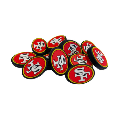 Francisco Focal Bead Sports San Football 12pk 1.17” for Bulk Keychains Silicone Charm Beadable Pens Freshie Hangers Logo Game Day Red White Gold
