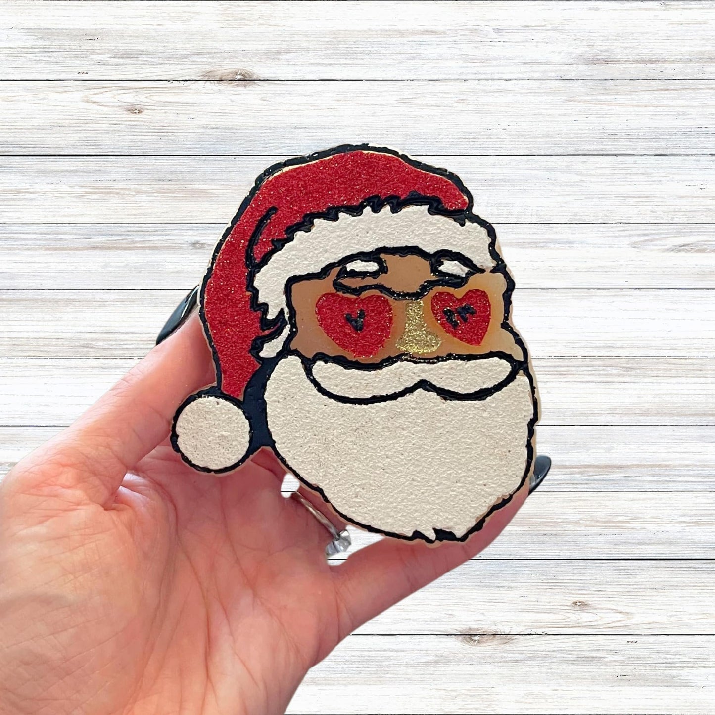 Santa Claus with Heart Eyes Car Freshie Silicone Mold Christmas Holiday Disco Ball Trendy DIY Unique Scented Aroma Beads Present Cardstock Oven Safe