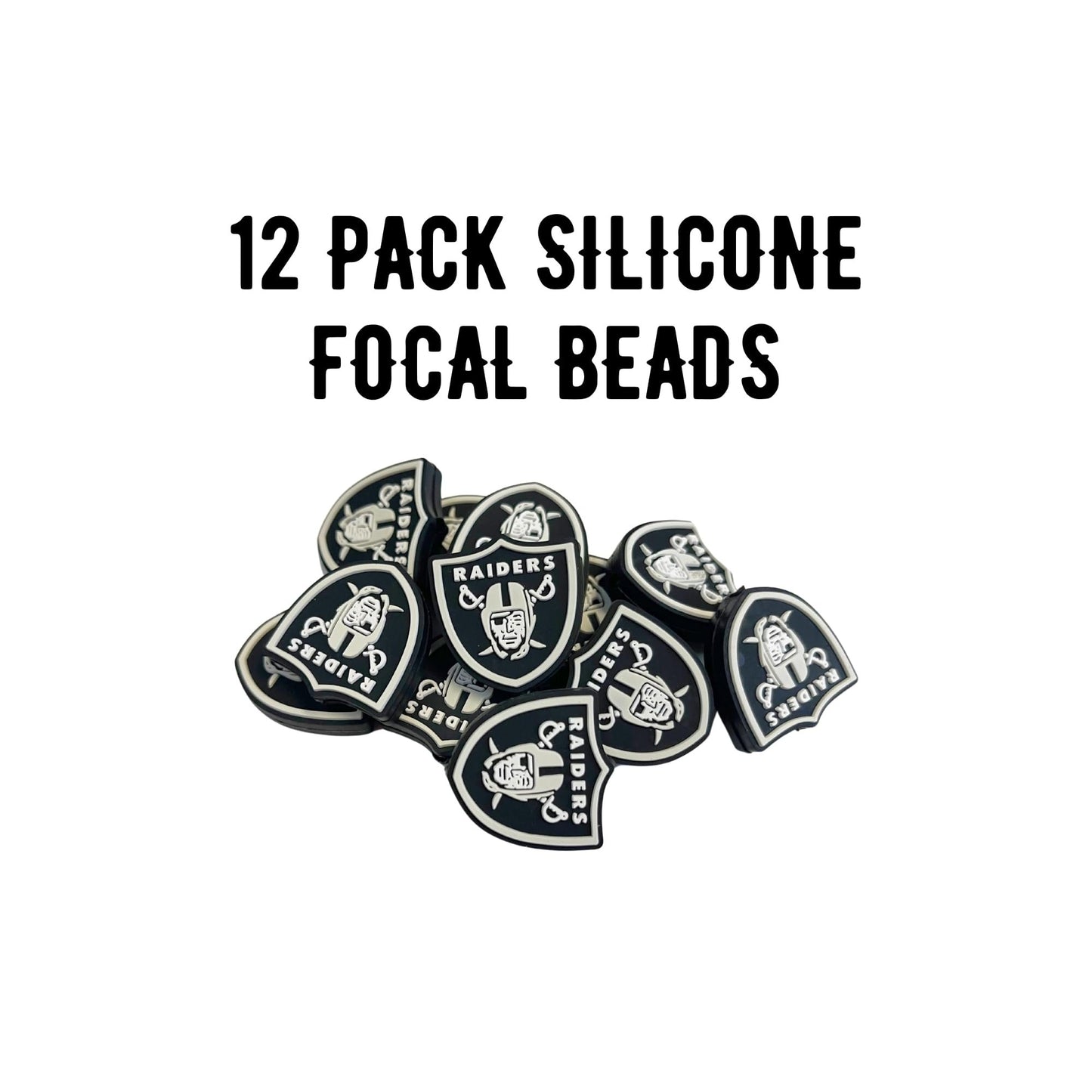 Las Vegas Focal Bead Sports Football 12pk 1.07” for Bulk Keychains Silicone Charm Beadable Pens Freshie Hangers Logo Black and White Game Day