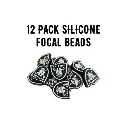 Las Vegas Focal Bead Sports Football 12pk 1.07” for Bulk Keychains Silicone Charm Beadable Pens Freshie Hangers Logo Black and White Game Day