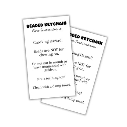 Beaded Keychain Care Instruction Cards 50pk 2x3.5” Beadable Blanks for Clients Focal Beads Crafters Pen Makeup Bottle Opener Bubblegum