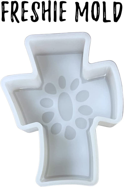 Cross with Turquoise Concho Western Car Freshie Silicone Mold | 3 x 3.75” x 0.08” inches for Scented Aroma Beads Car Candle, Soap Oven Safe to 450 F Bake Heat Resistant Christian Religious