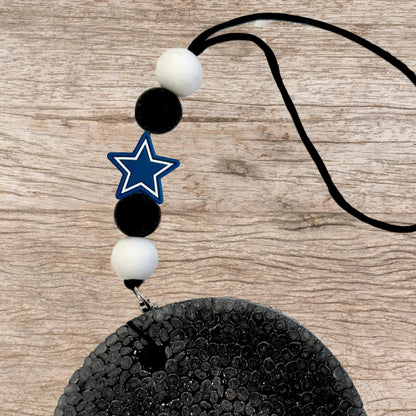 Dallas Focal Bead Sports Football 12pk 1.16” for Bulk Keychains Silicone Charm Beadable Pens Freshie Hangers Logo Game Day Blue Silver