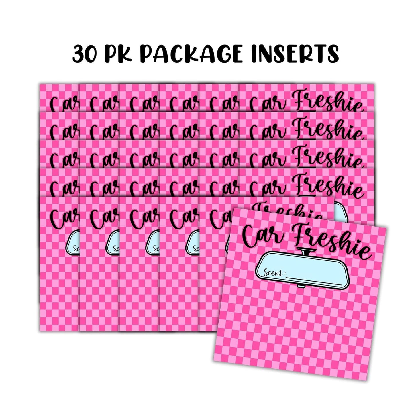 Pink Checkered Cardstock Inserts for Freshie Bags 30pk 5.6x5.6” Packaging Care Instructions Ideal for Sacks 6” Square Backers for Customers Minimalist