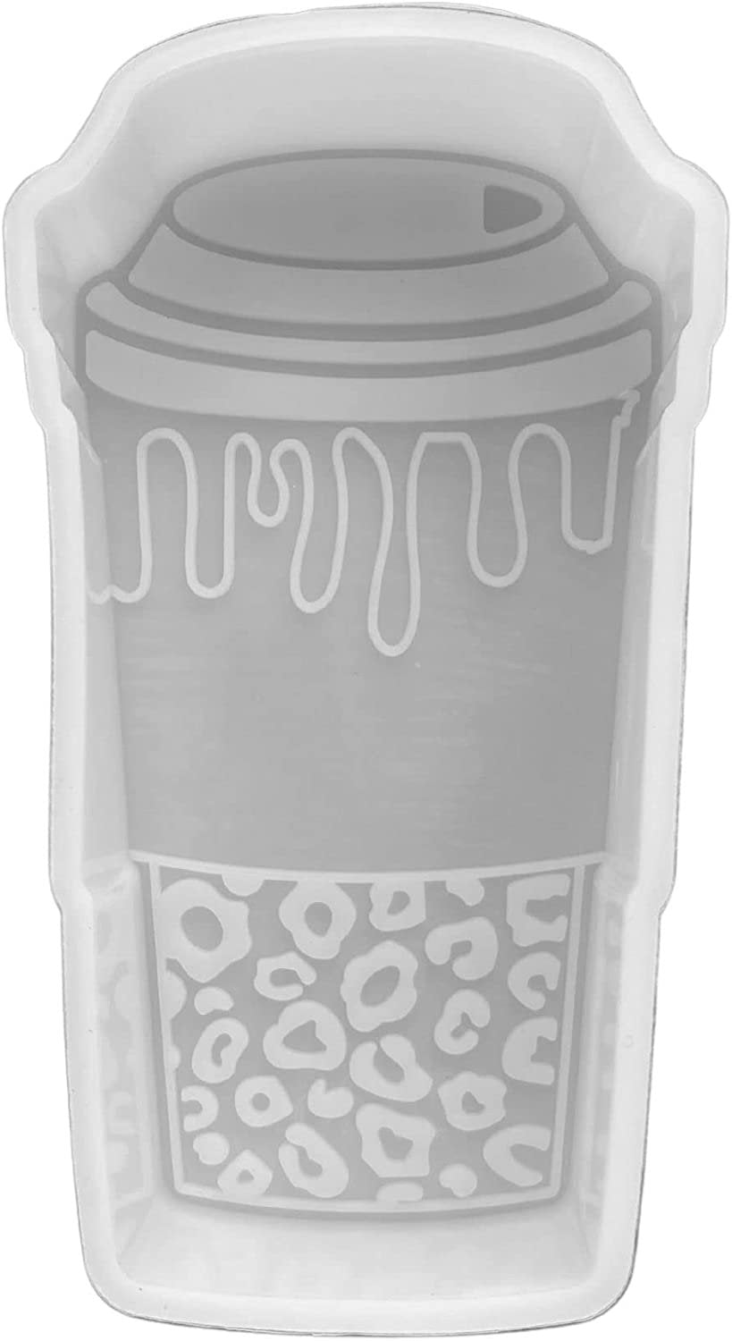 Coffee Cup with Leopard Silicone Freshie Mold | Size 2.25" Wide x 5" Long x 1" Deep | Coffee with Drip Design for Freshie, Soap, Resin, or Candles