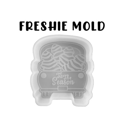 ‘Tis The Season Truck with Little Christmas Tree Treat Freshie Car Silicone Mold 3.6x4x0.8 White Tree with Red and Green Sprinkles Debbie