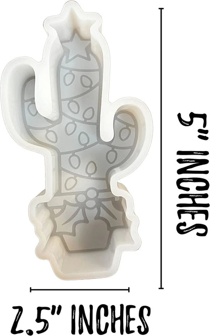 Christmas Cactus with Light in Pot Holiday Freshie Silicone Mold Heat Resistant Baking Scented Aroma Beads Freshie Supplies 5x2.5” inches