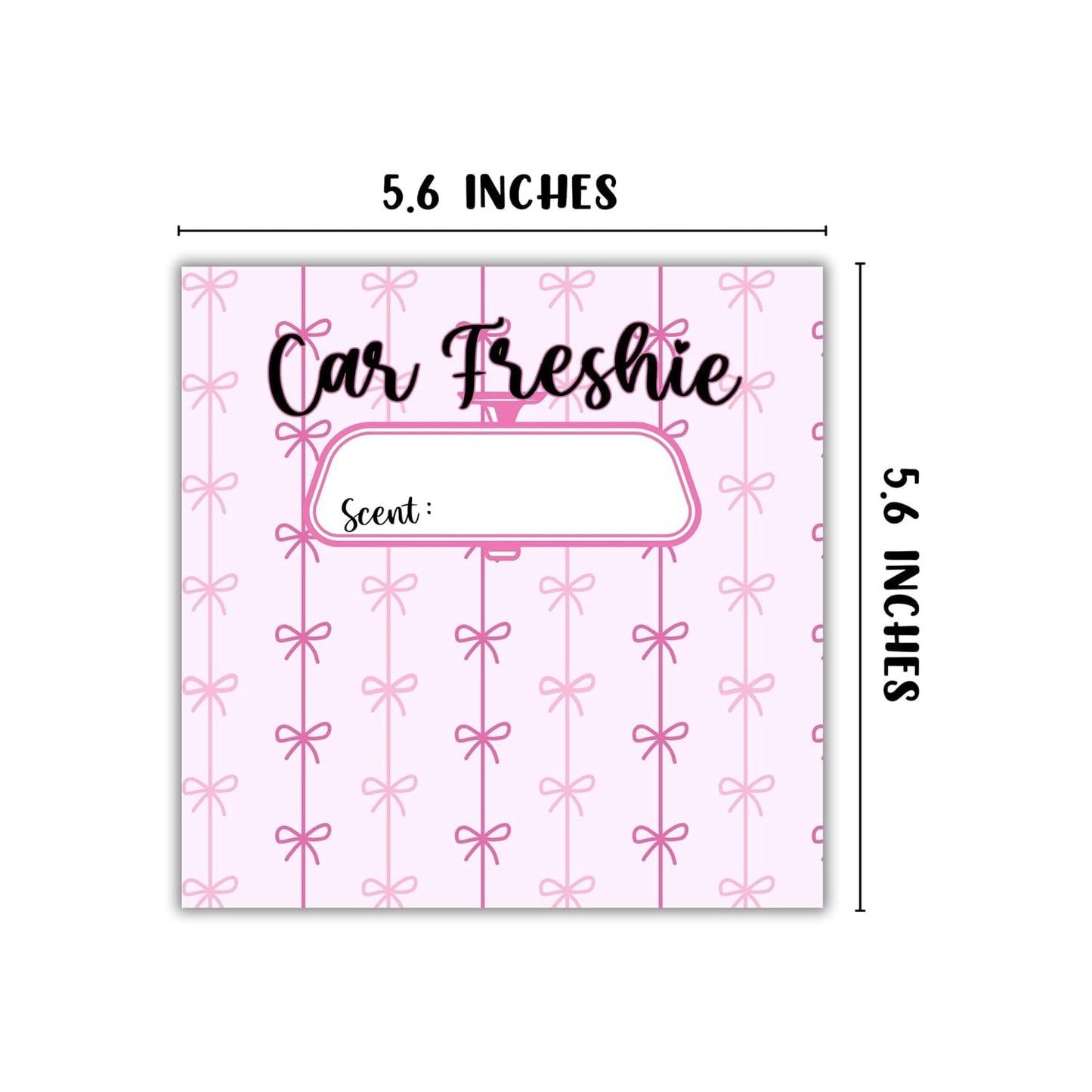 Pink Bow Cardstock Inserts for CarFreshie Bags 30pk 5.6x5.6” Packaging Care Instructions Ideal for Sacks 6” Square Backers for Customers Trendy
