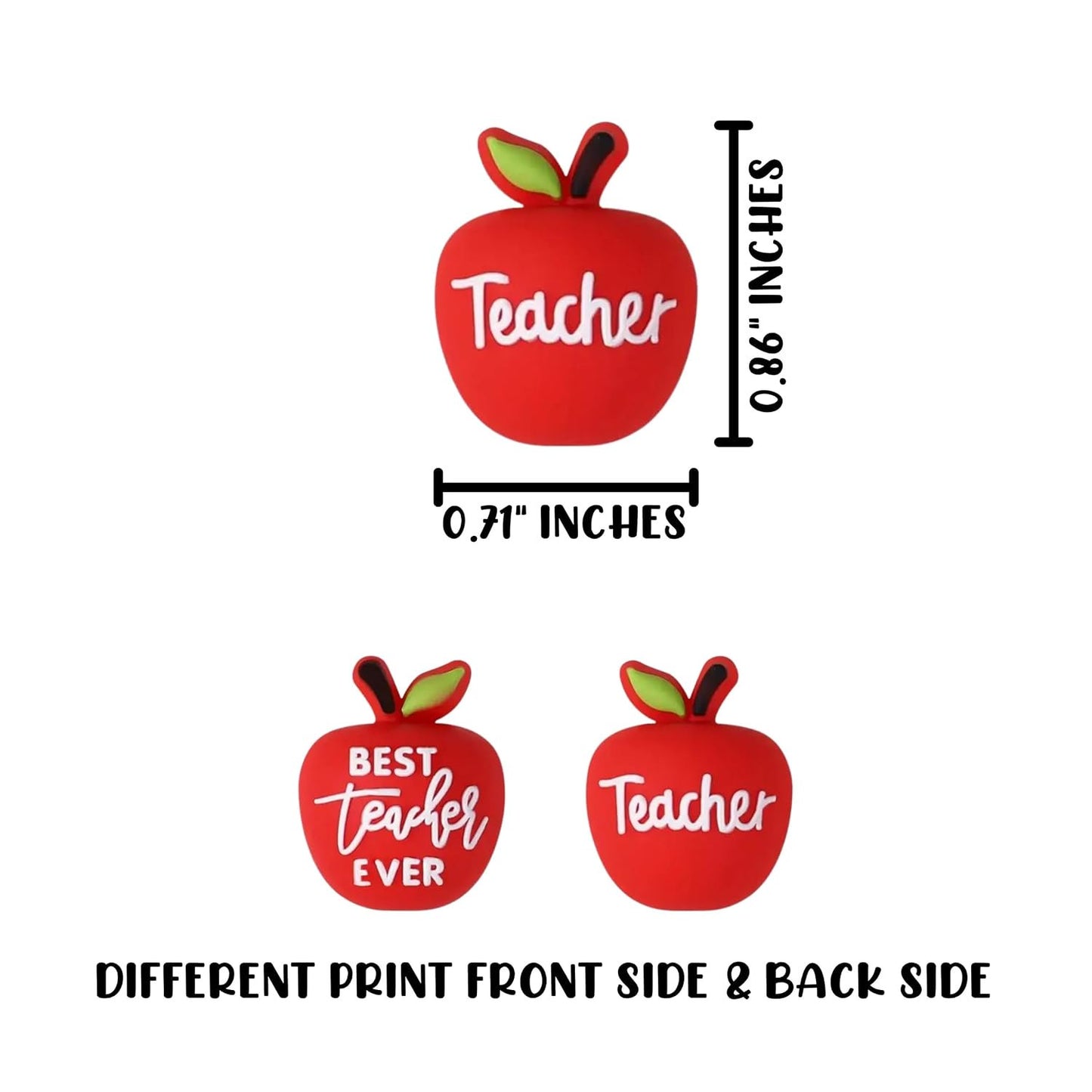 Best Teacher Ever Red Apple 3D Silicone Focal Bead 12pk Bulk 0.86x0.72” School Year Gift Beadable Keychain Pens 2 Hole DIY Kit Elementary