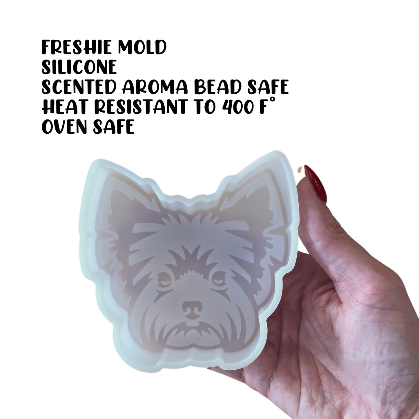 Yorkie Dog Car Freshie Silicone Mold 3.9x3.9x0.8” Dog Breeds Lovers Women Rescue Animal Girl’s Best Friend Dog Mom Momma Pet Tag Oven Safe Aroma