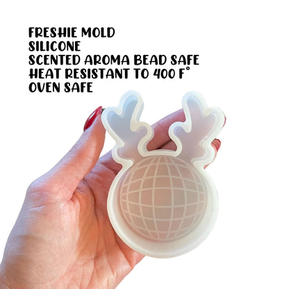 Reindeer Antler Disco Ball Christmas Rudolf Car Freshie Silicone Mold 2.7x4.1x0.8” Gnome Nutcracker Aroma Beads Oven Safe Holiday