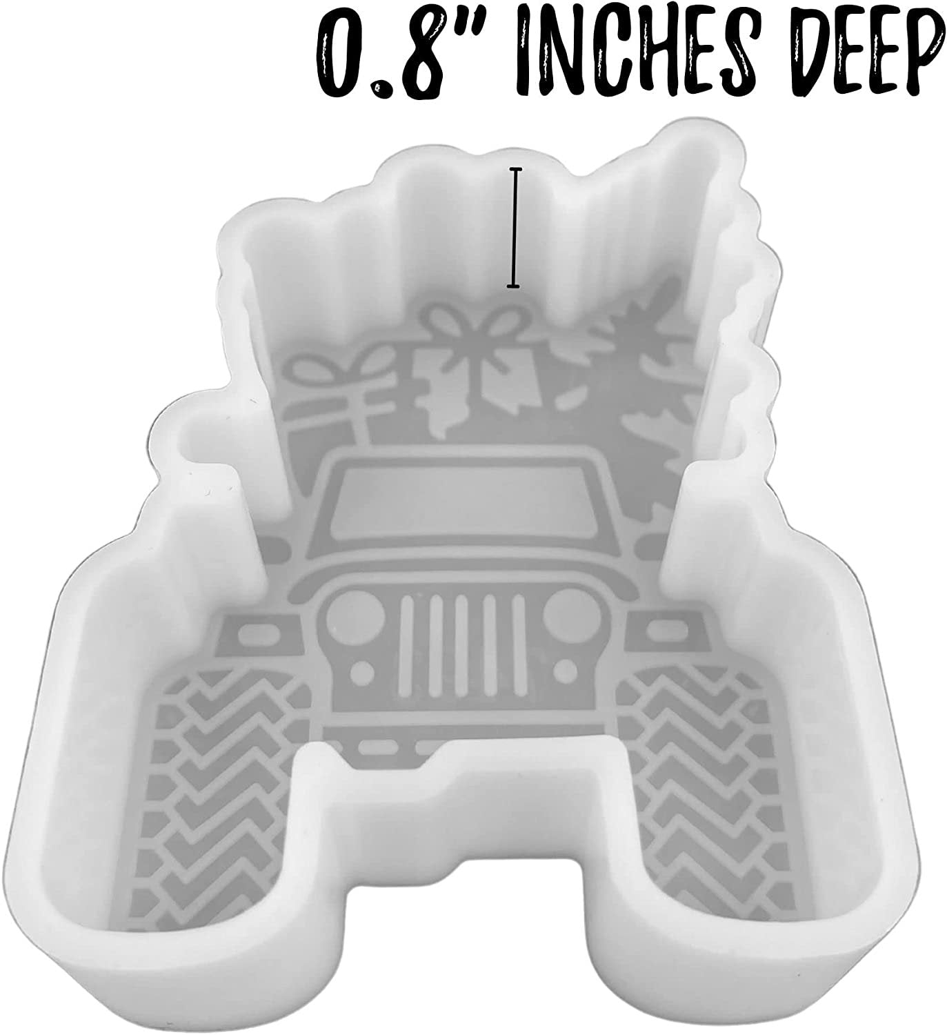 Christmas Tree Truck SUV Grill Holiday Presents Car Freshie Mold for Scented Cured Aroma Beads 3.9x3x0.8”D Country Resin, Car Candle, Soap, Freshie Oven Safe Silicone Heat Resistant Duck