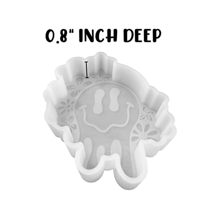 Drip Smiley Face with Flowers Silicone Freshie Mold 5x4” 90’s Retro Trendy Drippy Car Candle Freshener Oven Safe Bake Unique Checkered