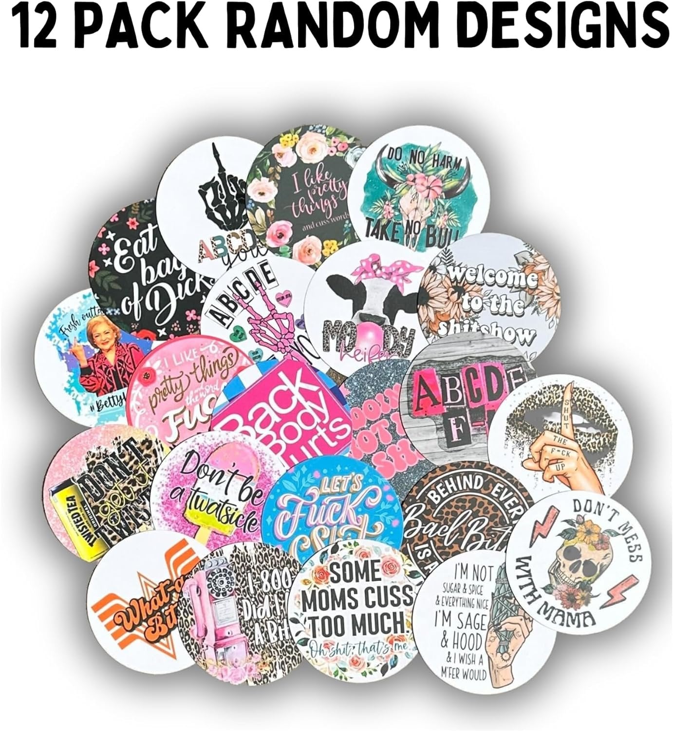 Inappropriate Mom Freshie Cardstock Cutout Rounds 3” inch | 12 pk Mixed Scented Aroma Beads for Car Freshie Mama Designs Inserts Cussing Middle Finger