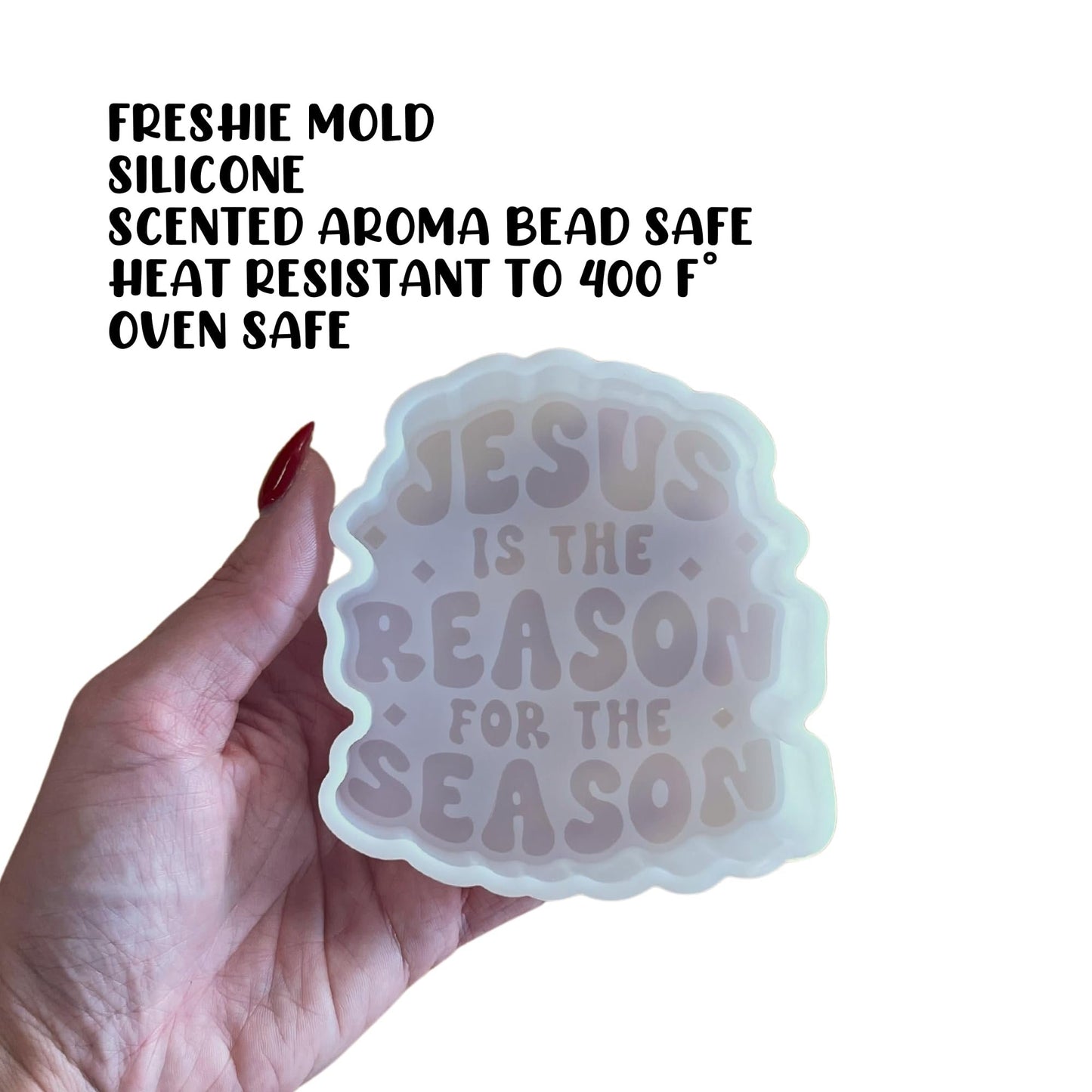 Jesus is The Reason for The Season Silicone Freshie Mold 3.7x4x0.8” Christmas Christian Church Cross Cardstock Prayers Bible Verses Aroma Beads Oven Safe
