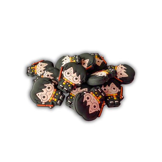 Wizard Boy Silicone Focal Bead 12pk Bulk 3cm Magical World Wand Book Character Hog Lightening Bolt Pott for Beadable Pens Keychains Freshie Hangers