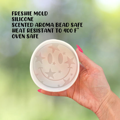 Smiley Face with Star Eyes Rounds Silicone Freshie Mold 4” Car Freshener 90’s Retro Trendy Lightening Bolt Bad Mom