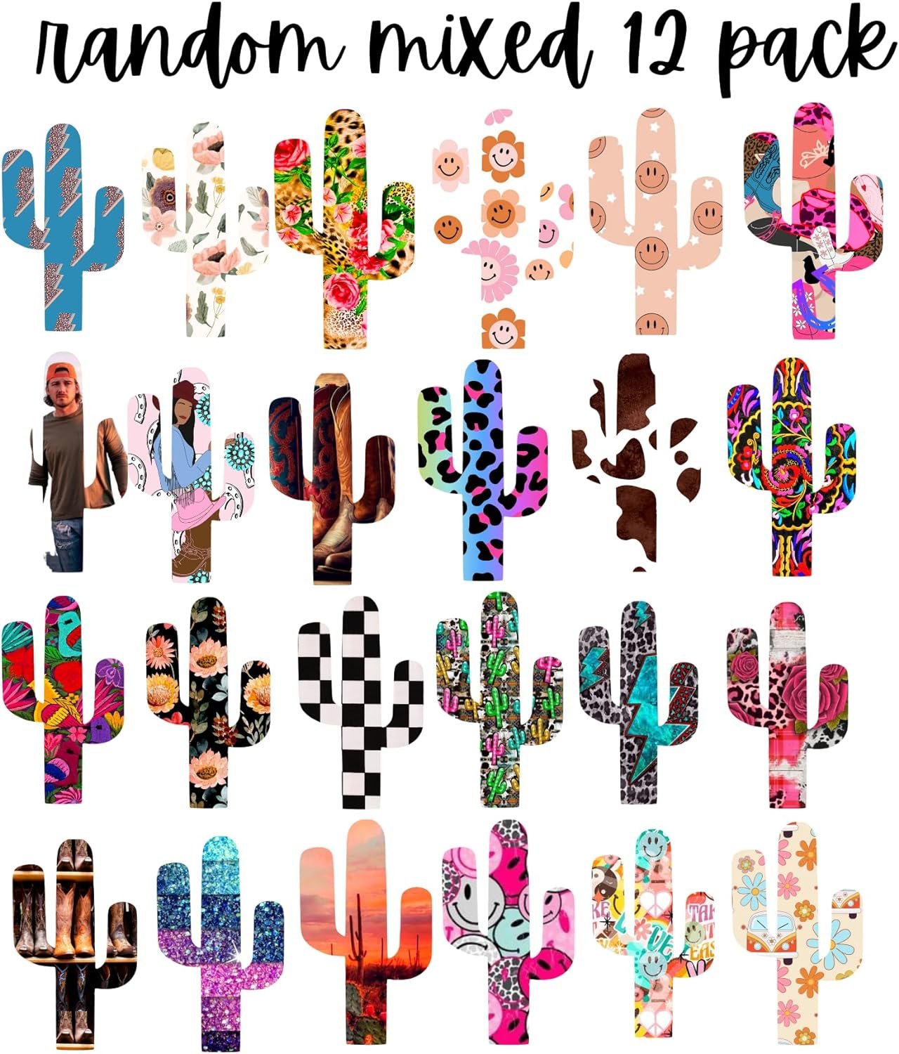 Cactus Freshie Cardstock Cutouts 4.8x2.8” | 24 pk Mixed design, Scented Aroma Oil Resistant Oven Bake Safe with Large Cactus Shaped Silicone Car Freshener