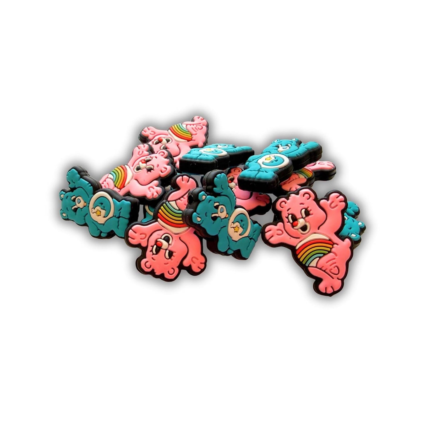 Bear Character Silicone Focal Beads Bedtime Cheer 12pk 1.17x0.85” and 1.35x1.1” Bulk Care Colorful Beadable Pen Keychain 90’s Show Retro
