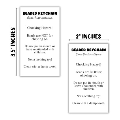 Beaded Keychain Care Instruction Cards 50pk 2x3.5” Beadable Blanks for Clients Focal Beads Crafters Pen Makeup Bottle Opener Bubblegum