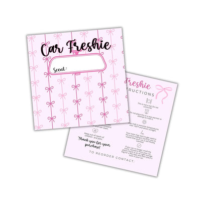 Pink Bow Cardstock Inserts for CarFreshie Bags 30pk 5.6x5.6” Packaging Care Instructions Ideal for Sacks 6” Square Backers for Customers Trendy