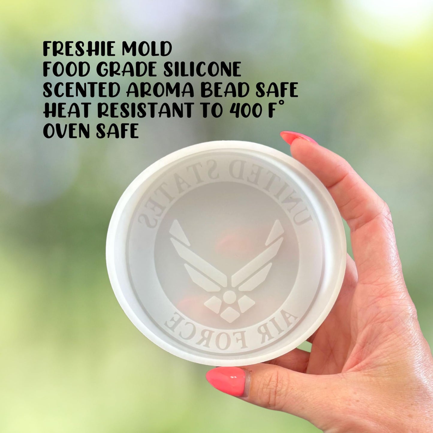 Force Military United States Branch Silicone Freshie Mold 4” Circle 0.8” D Scented Aroma Beads Men’s Patriotic Aviation Soldier American Flag USA