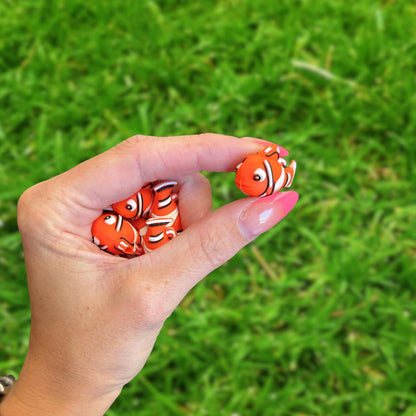 Clown Fish Orange 3D Silicone Focal Beads 12pk Bulk 0.7x0.57x1.1” Finding Character Ocean Beadable Pen 2 Hole Slider Sea Kit Supplies