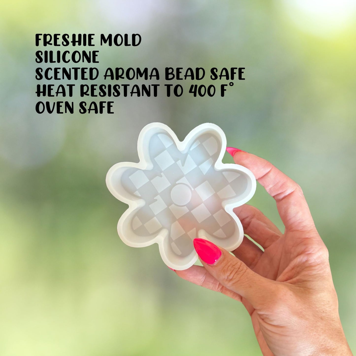 Flower Checkered Silicone Freshie Mold 4” Summer Car Candle 90’s Retro Trendy Aroma Beads Wholesale Supplies Oven Safe Hippy
