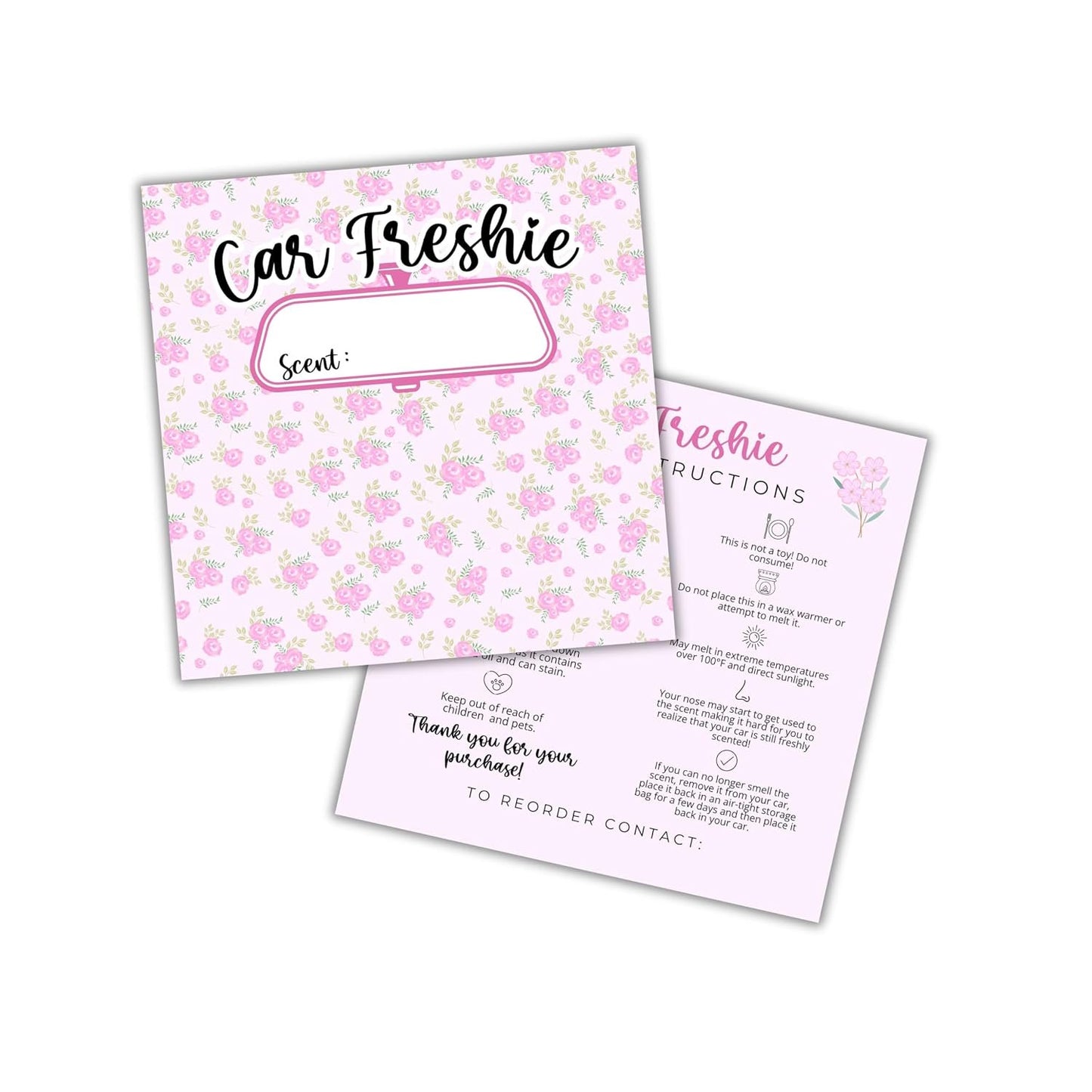 Floral Cardstock Inserts for Freshie Bags 30pk 5.6x5.6” Packaging Care Instructions Ideal for Sacks 6” Square Backers for Customers Flowers Chic