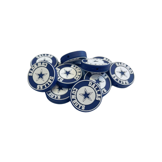 Dallas Focal Bead Sports Football Logo 12pk 1.18” for Bulk Keychains Silicone Charm Cowboy Beadable Pens Freshie Hangers Blue and Silver