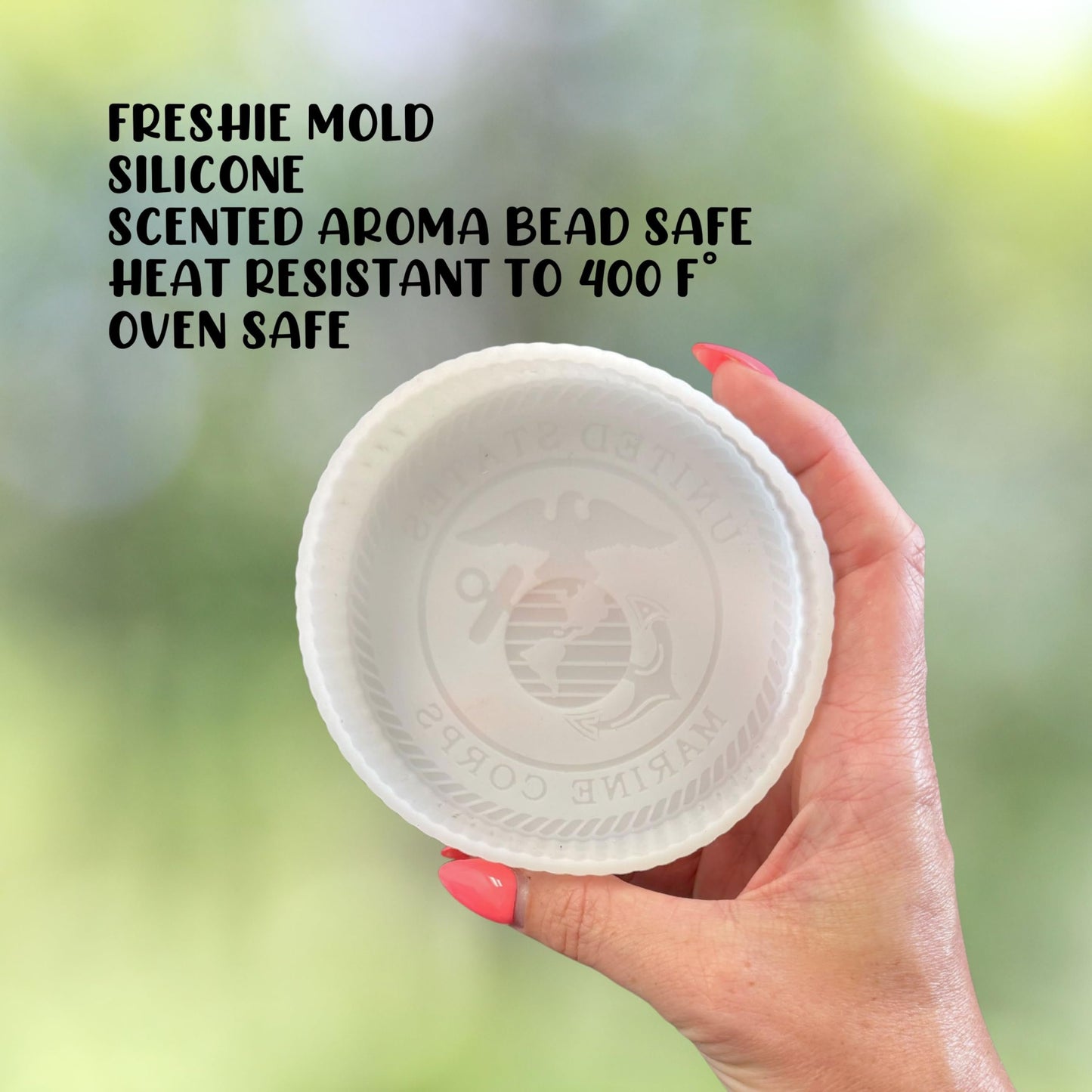 Armed Forces Military United States Corp Silicone Freshie Mold 4” Circle 0.8” D Scented Aroma Beads Men’s Patriotic Veteran Soldier American Flag USA