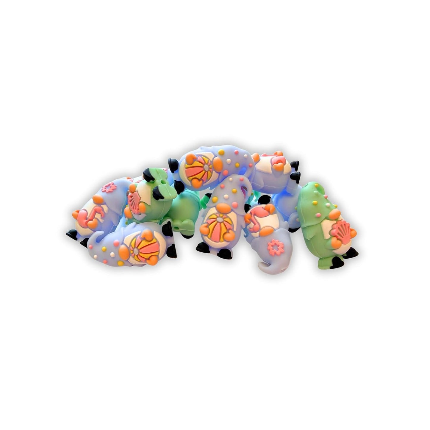 Gnomes Holding Sea Shells Beach Balls 3D Silicone Focal Beads 12pk Bulk 1.3x0.7” Summer Teal Purple Garden 2 Holes Beadable Pens DIY Unique