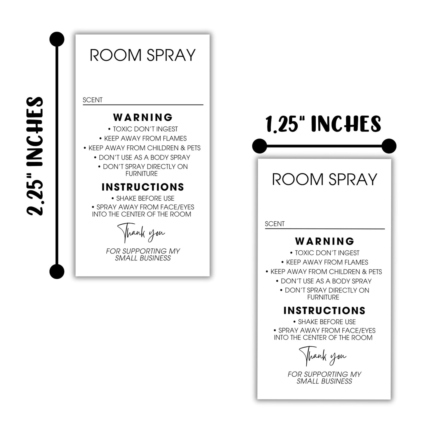 Room Spray Instruction Stickers for Bottles with Write In Scent Area 250pc Roll 1.25x2.25” Minimalist Modern Label Warning Fragrance