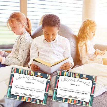 Library Award Certificate of Appreciation Books Read School | 50pk 8.5x11” Paper for School Most Improved Reader Handouts Most Books Read Librarian Ribbons Medal Star