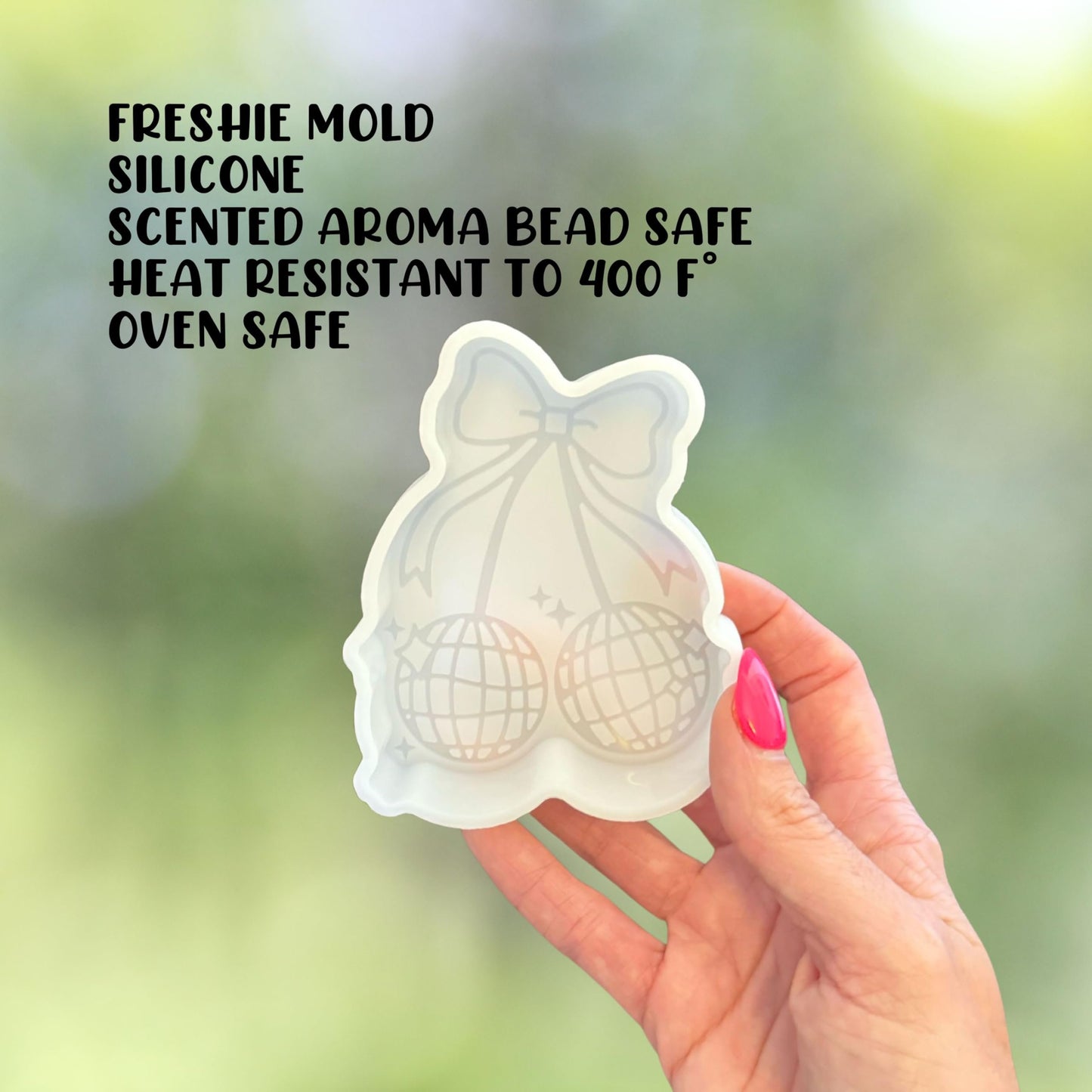 Disco Ball Cherries with Bow Silicone Freshie Mold 3.1x4” Cherry 90’s Retro Trendy Cowgirl Hat Aroma Beads Fragrance Wholesale