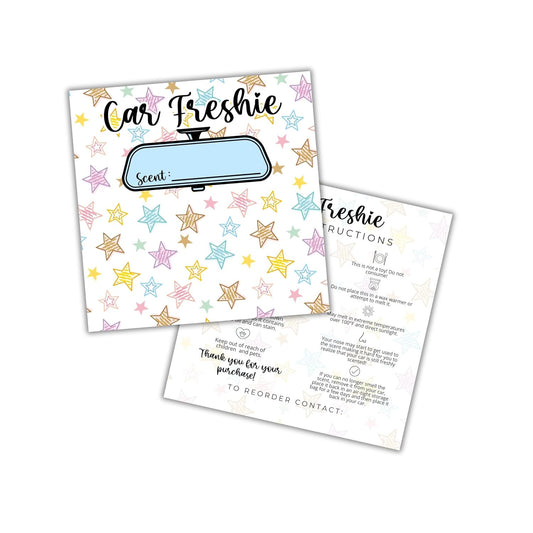Stars Colorful Cardstock Inserts for Car Freshie Bags 30pk 5.6x5.6” Packaging Care Instructions Ideal for Sacks 6” Square Backers for Customers